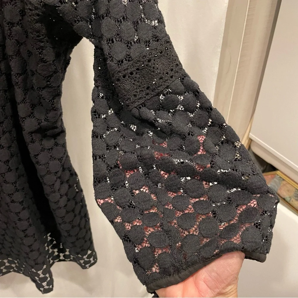 Witchy whimsigoth crochet lace square neck 3/4 tie sleeve blouse boho fairy